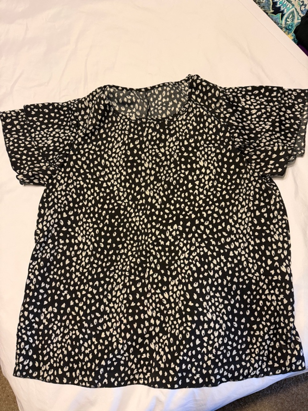 Black and White Printed Short Sleeve Women's Top